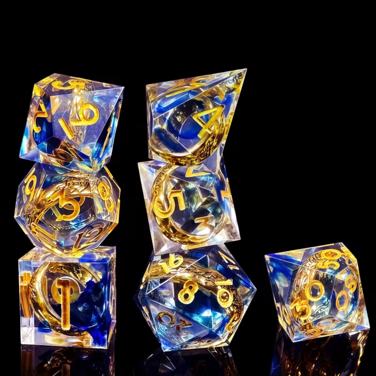 Joya Dice® Dungeons and Dragons Dobbelsteen Set | Polydice DnD Dobbelstenen Set | D&D Dice Set | Resin 7 Stuks Set | Incl Luxe Opbergdoos | The Ring – Ocean Blue